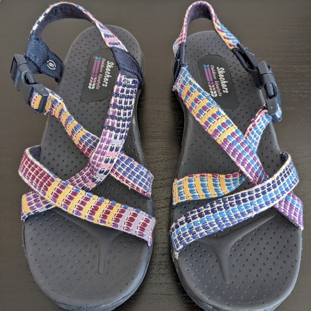 Skechers Navy Multicolor Size 9 Women Outdoor Lifestyle Sandals